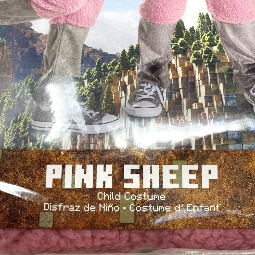 Kids' Minecraft Movie Sheep Unisex Classic Costume Jumpsuit Pink Small Or Large - Picture 3 of 10